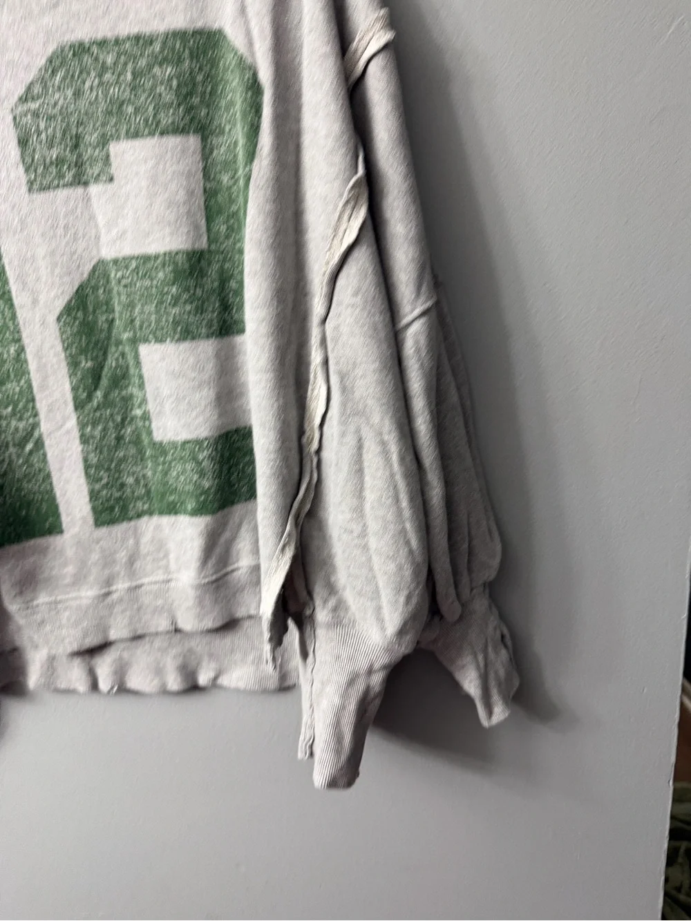 Free People graphic print oversized sweater in gray and green small
